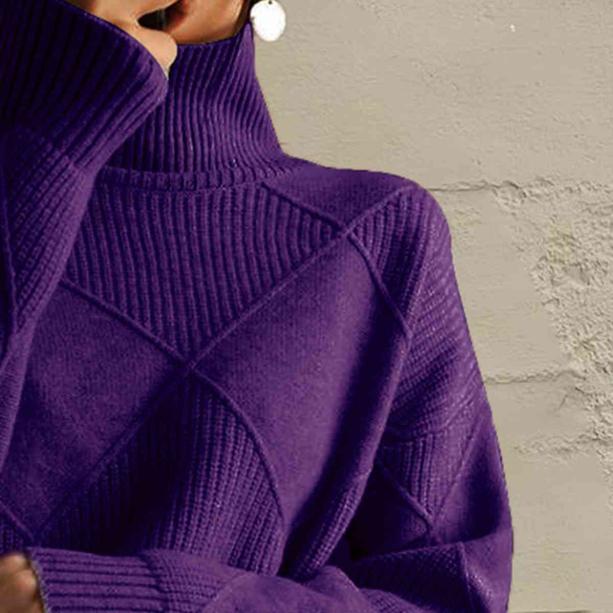 Geometric Turtleneck Long Sleeve Sweater Orchid Unique 