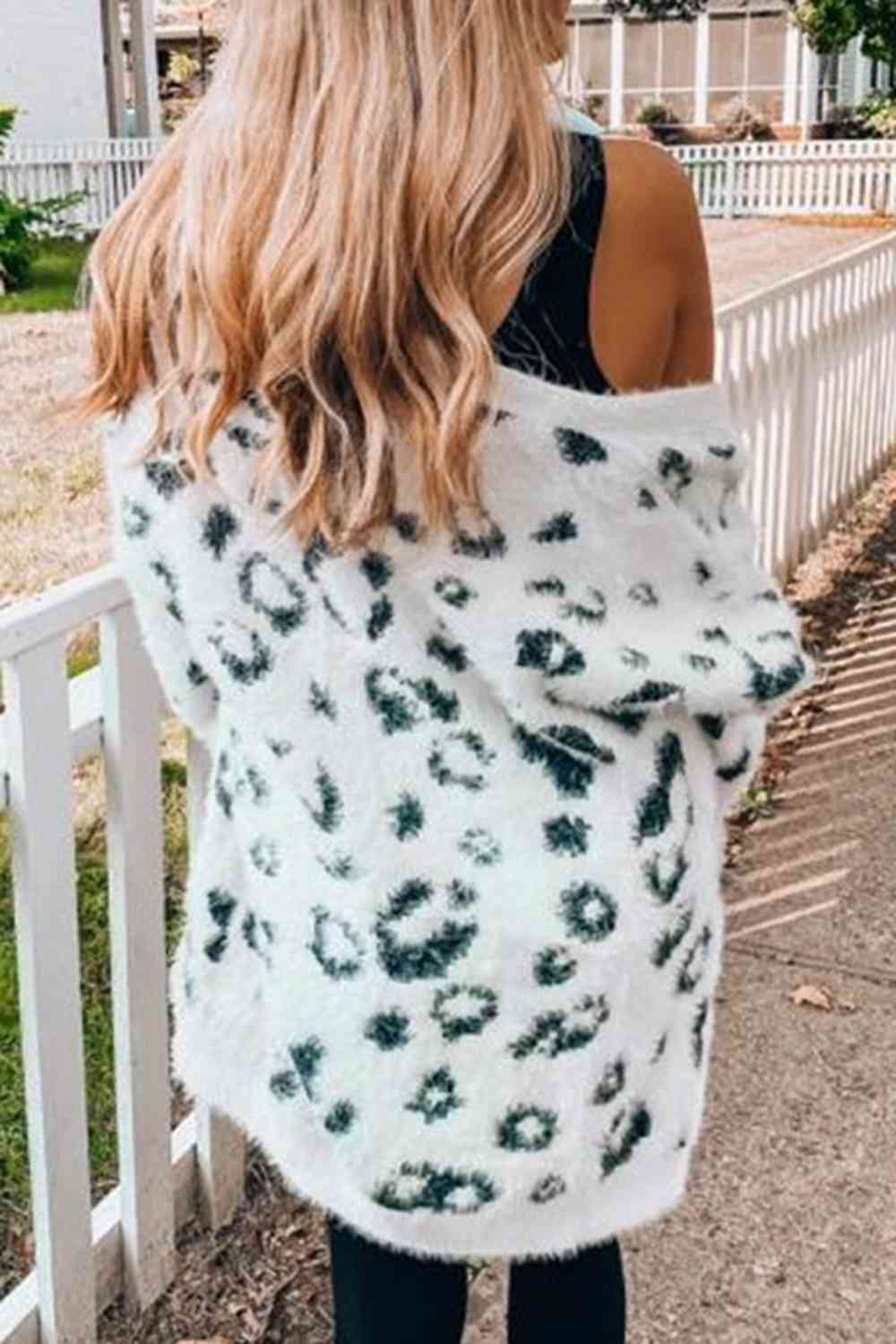 Leopard Open Front Cardigan with Pockets Orchid Unique 