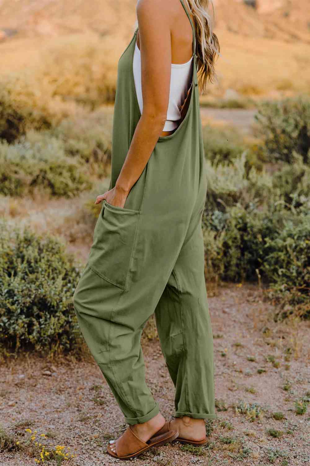 Double Take  V-Neck Sleeveless Jumpsuit with Pocket Orchid Unique 