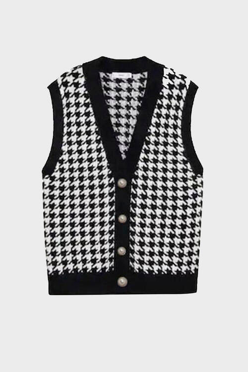 Houndstooth Button Front Sweater Vest Orchid Unique 