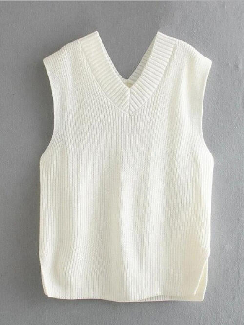 Ribbed V-Neck Sleeveless Sweater Vest Orchid Unique 