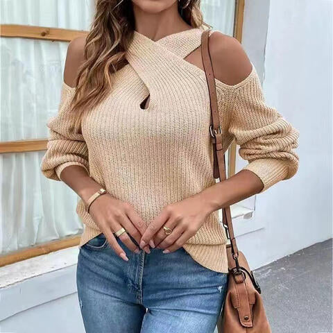 Crisscross Cold-Shoulder Sweater Orchid Unique 