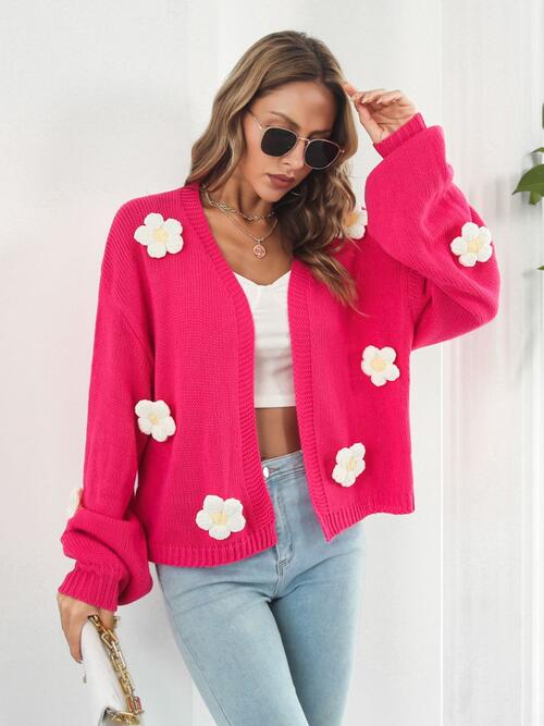 Floral Open Front Long Sleeve Cardigan Orchid Unique 