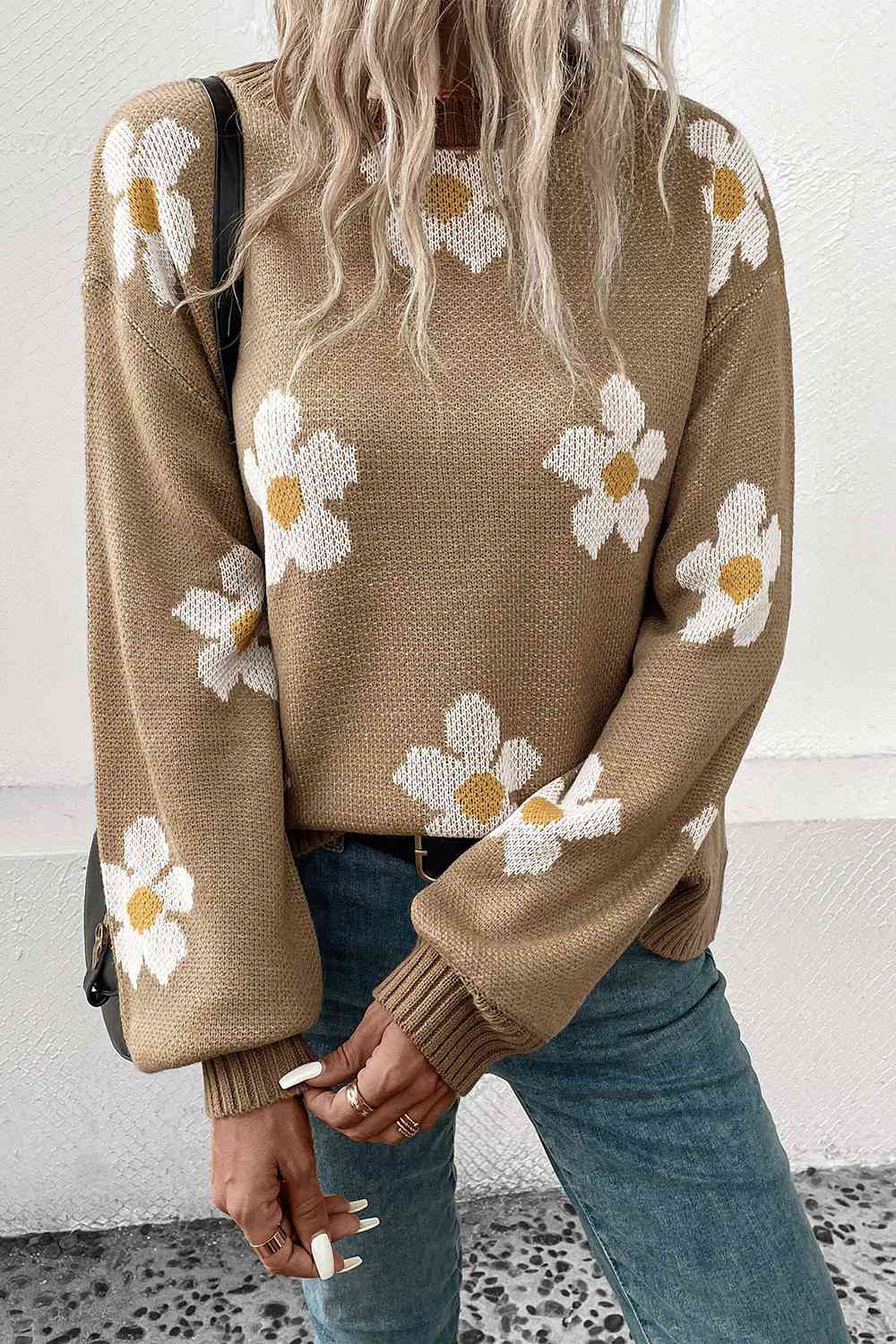 Floral Dropped Shoulder Sweater Orchid Unique 