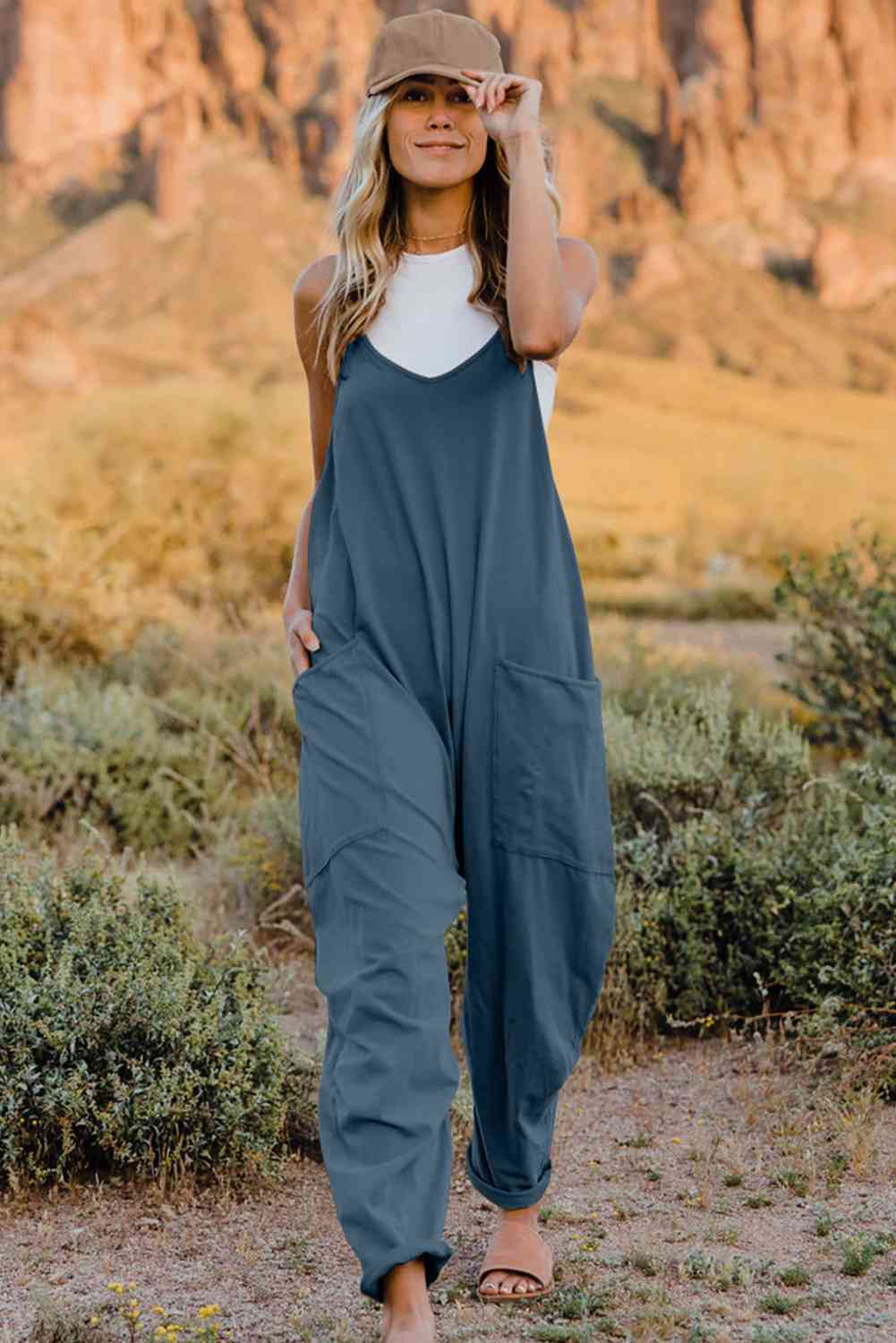 Double Take  V-Neck Sleeveless Jumpsuit with Pocket Orchid Unique 