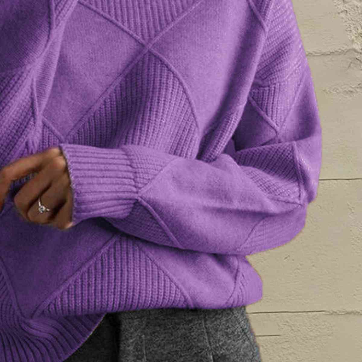 Geometric Turtleneck Long Sleeve Sweater Orchid Unique 