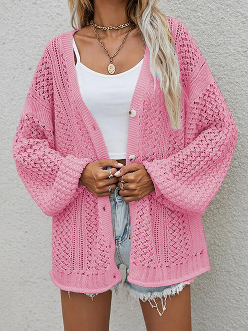 Openwork Button Front Cardigan Orchid Unique 