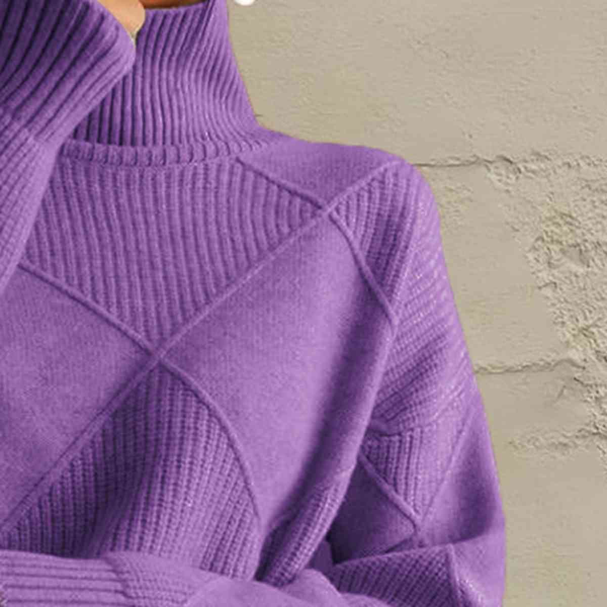 Geometric Turtleneck Long Sleeve Sweater Orchid Unique 