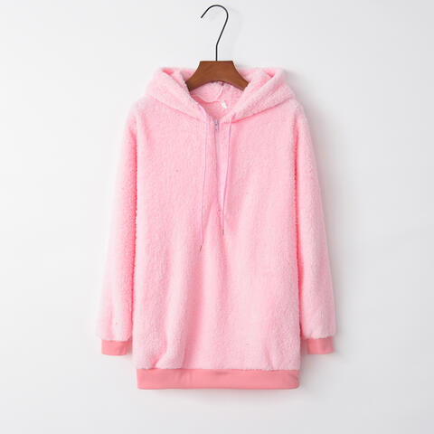 Quarter-Zip Drawstring Teddy Hoodie Orchid Unique 