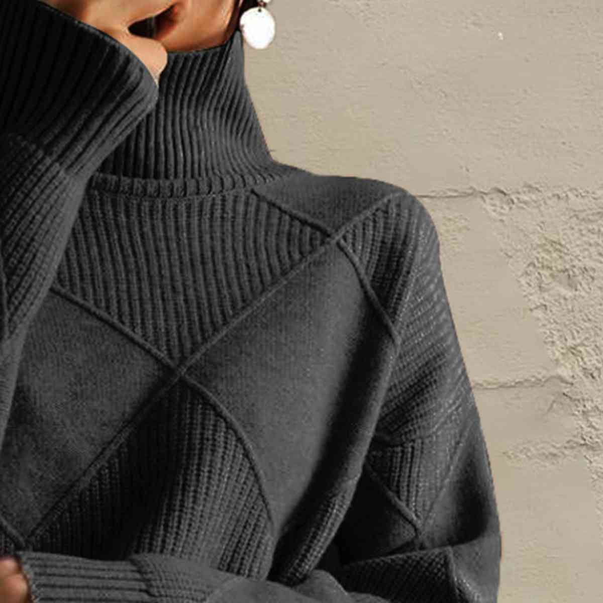 Geometric Turtleneck Long Sleeve Sweater Orchid Unique 