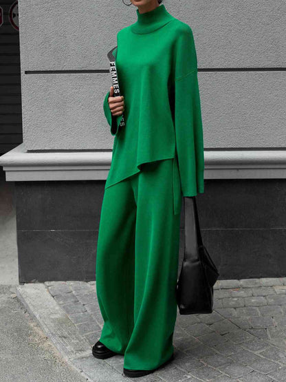 Asymmetrical Hem Knit Top and Pants Set