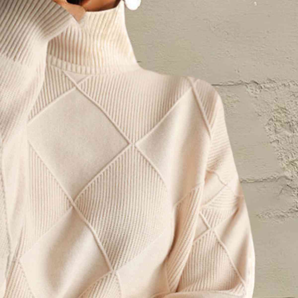 Geometric Turtleneck Long Sleeve Sweater Orchid Unique 